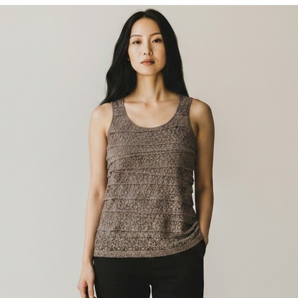 Chico's Lace Tank Top Women Size 1 Brown Tiered Layered Front Boho Romantic NEW